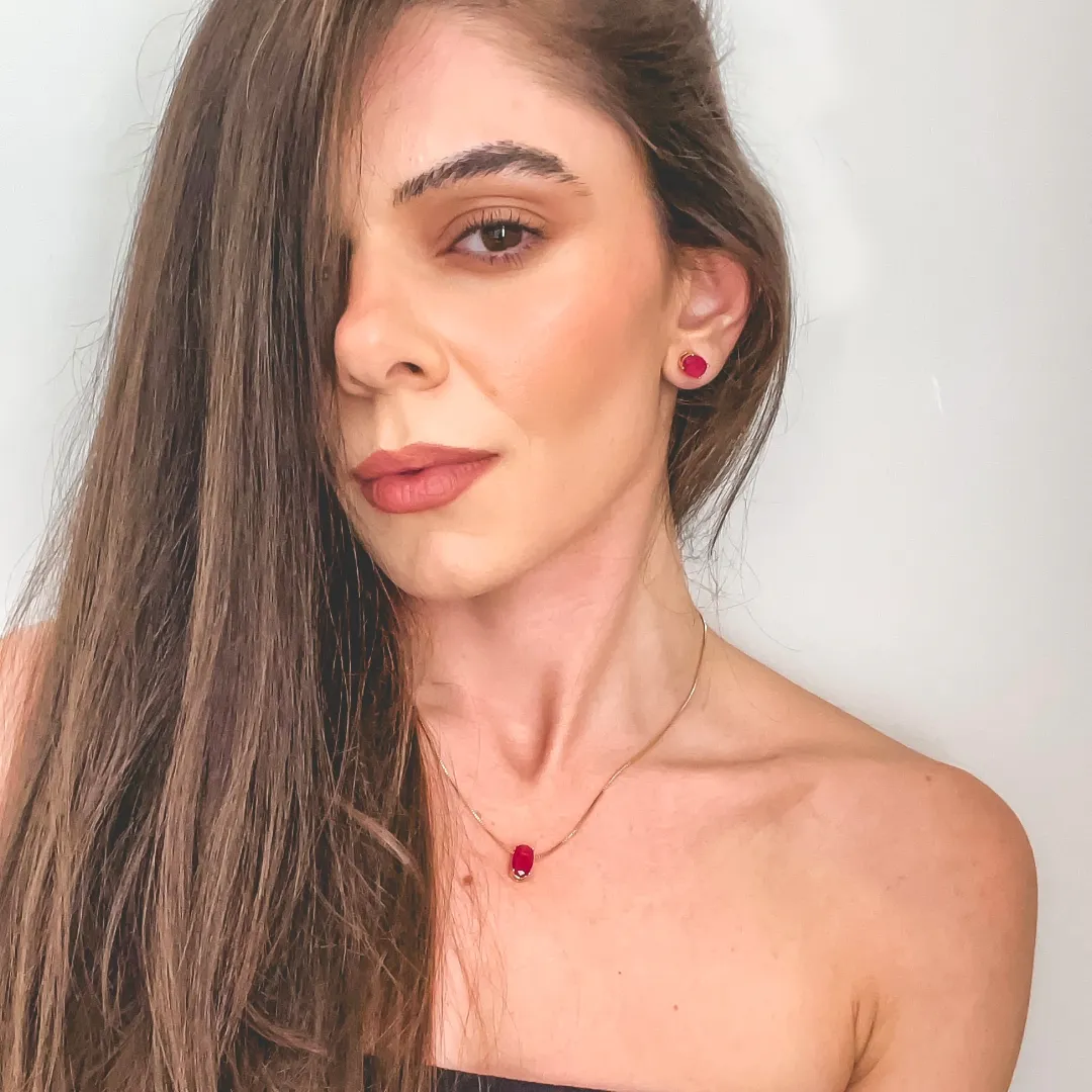 CONJUNTO OVAL PEDRA CRISTAL ROSA BANHADO A OURO 18K 42CM