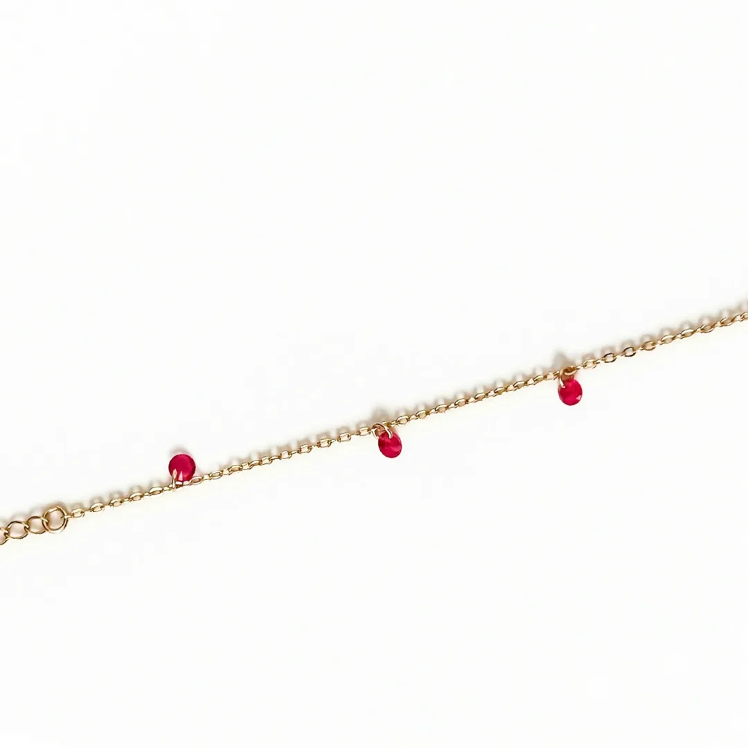 TORNOZELEIRA PINGENTE CRISTAIS ROSA BANHADO A OURO 18k