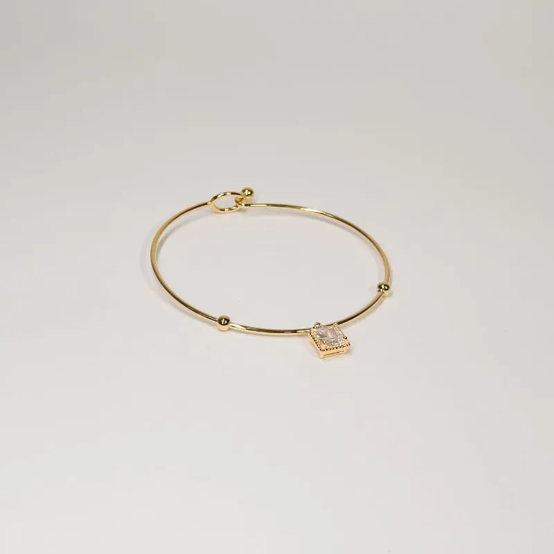 Bracelete com pingente de cristal quadrado banhado a ouro 18k