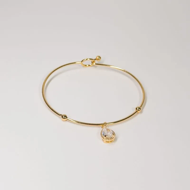 Bracelete com pingente de gota cristal banhado a ouro 18k