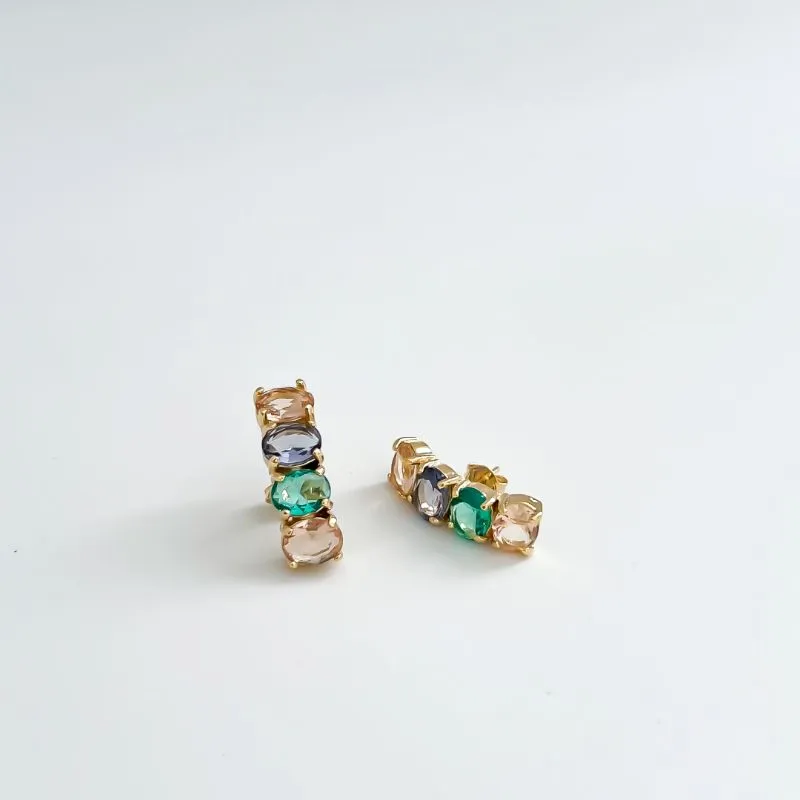 Brinco Festa Cristais Colors banhado a ouro 18k