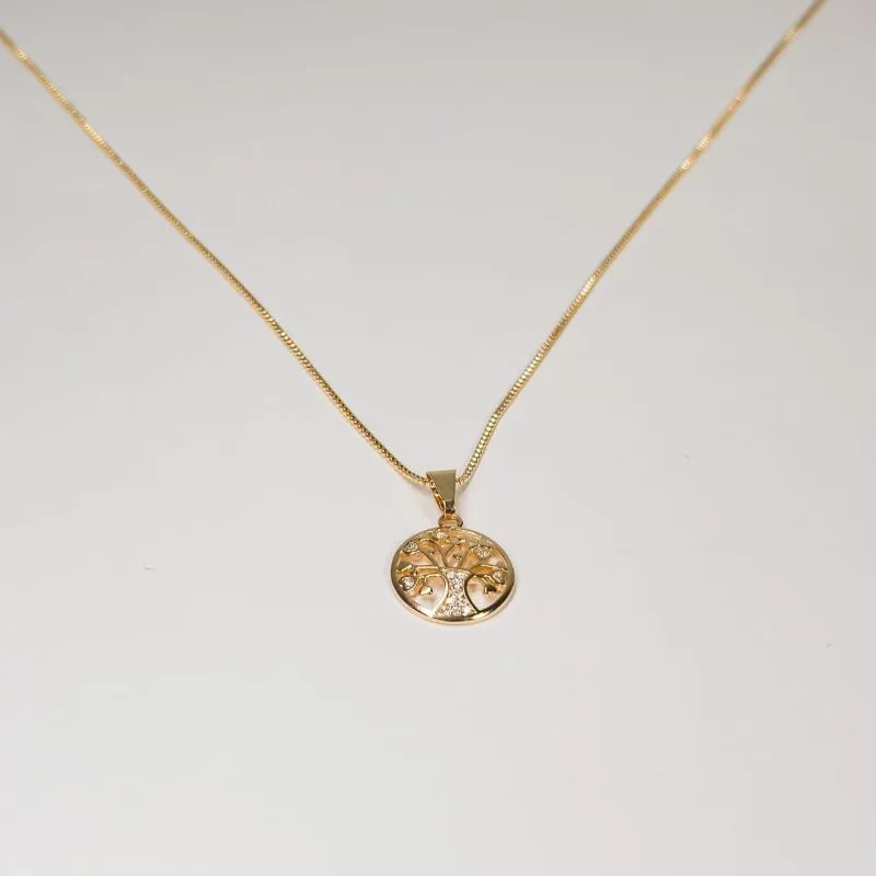 Colar árvore da vida cravejado com zircônias banhado a ouro 18k 45 cm