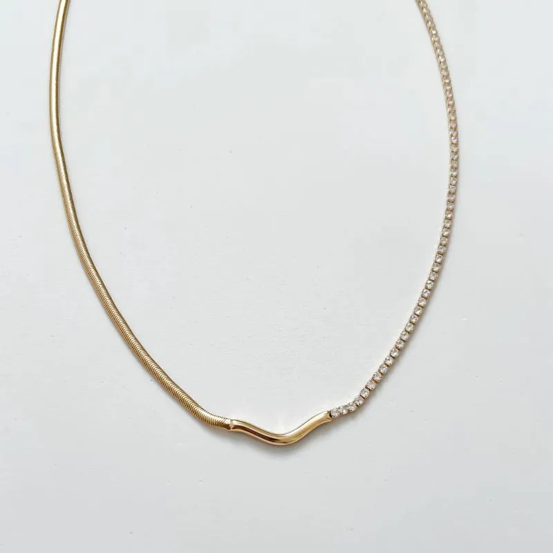 Colar Duo snake e riviera banhado a ouro 18k