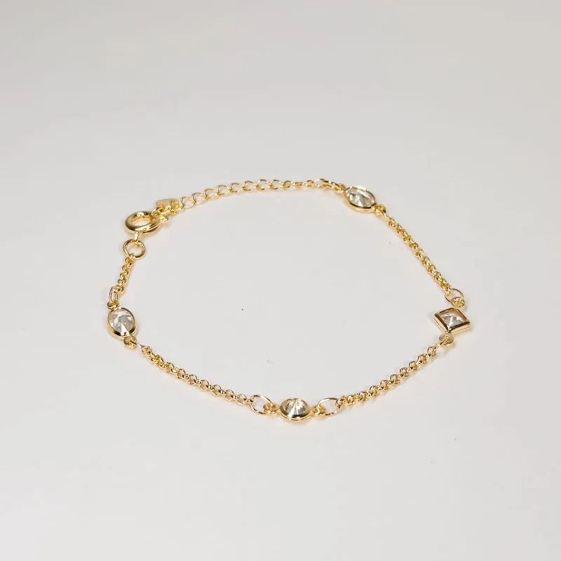 Pulseira infantil cristais banhado a ouro 18k ajustável