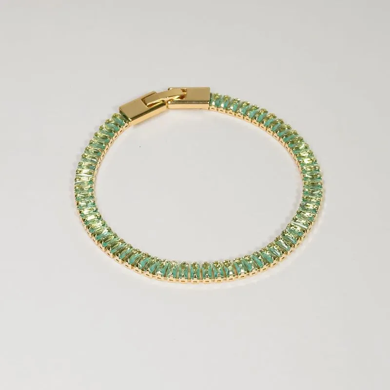 Pulseira Riviera baguete verde banhado a ouro 18k 18cm