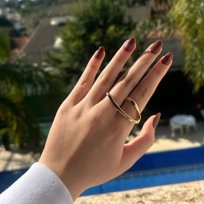 Anel onda dourada banhado a ouro 18K ajustável personalize como usar