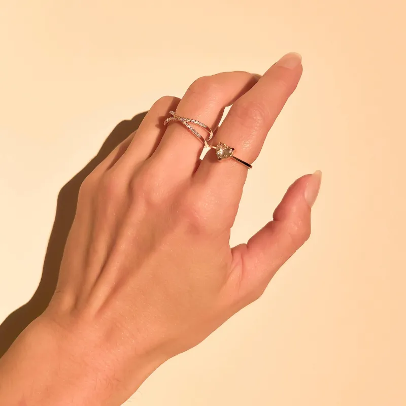 Anel coração de cristal banhado a ouro 18K