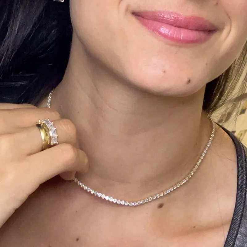 Colar riviera cristal banhado a ouro 18k ajustável 50cm