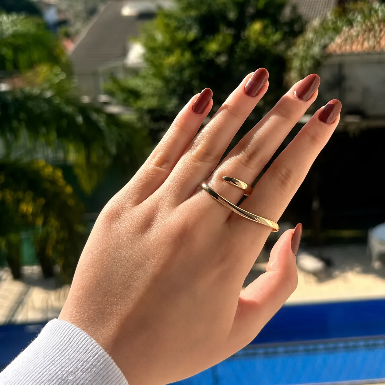 Anel onda dourada banhado a ouro 18K ajustável personalize como usar