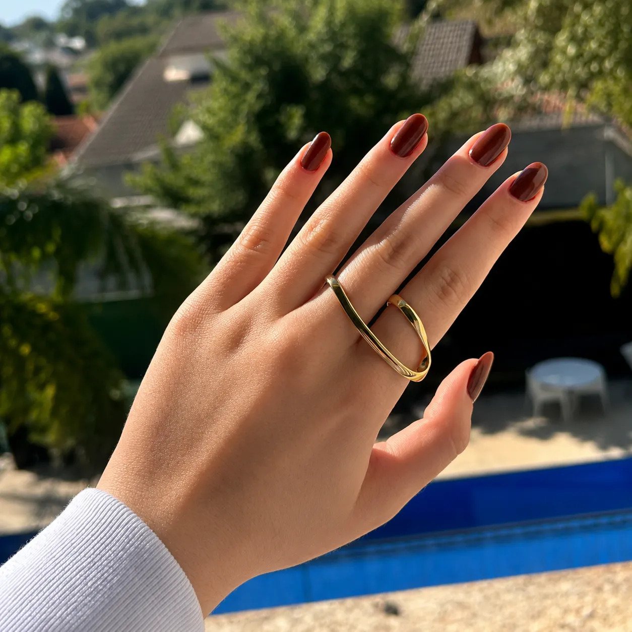 Anel onda dourada banhado a ouro 18K ajustável personalize como usar