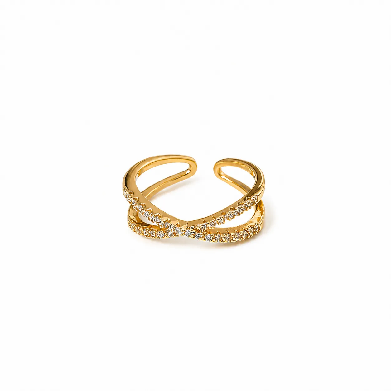 Anel Infinito Cravejado em zircônias banhado a ouro 18K