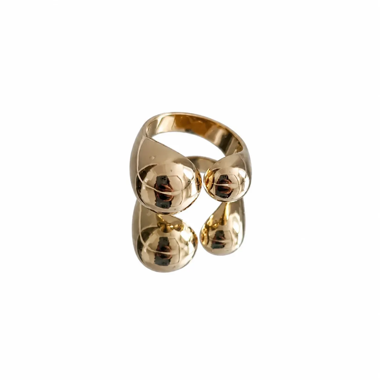 ANEL COM DUAS ESFERAS BANHADO A OURO 18K AJUSTÁVEL