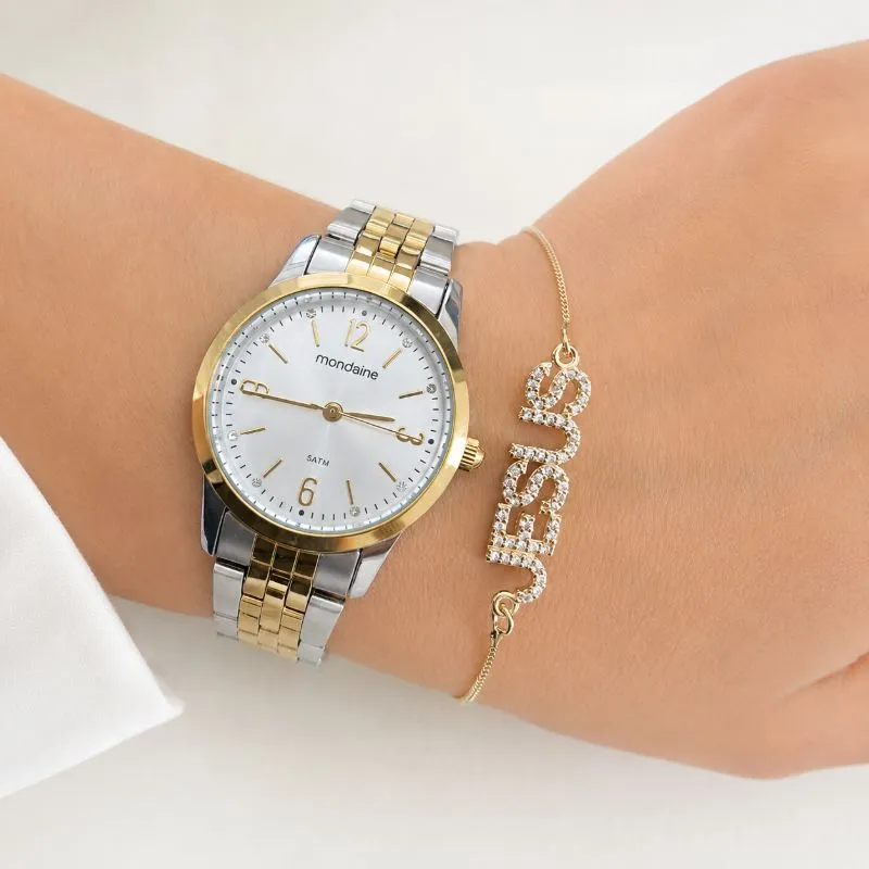 Pulseira Jesus com o nome cravejado em zirconias banhado a ouro 18k ajustável