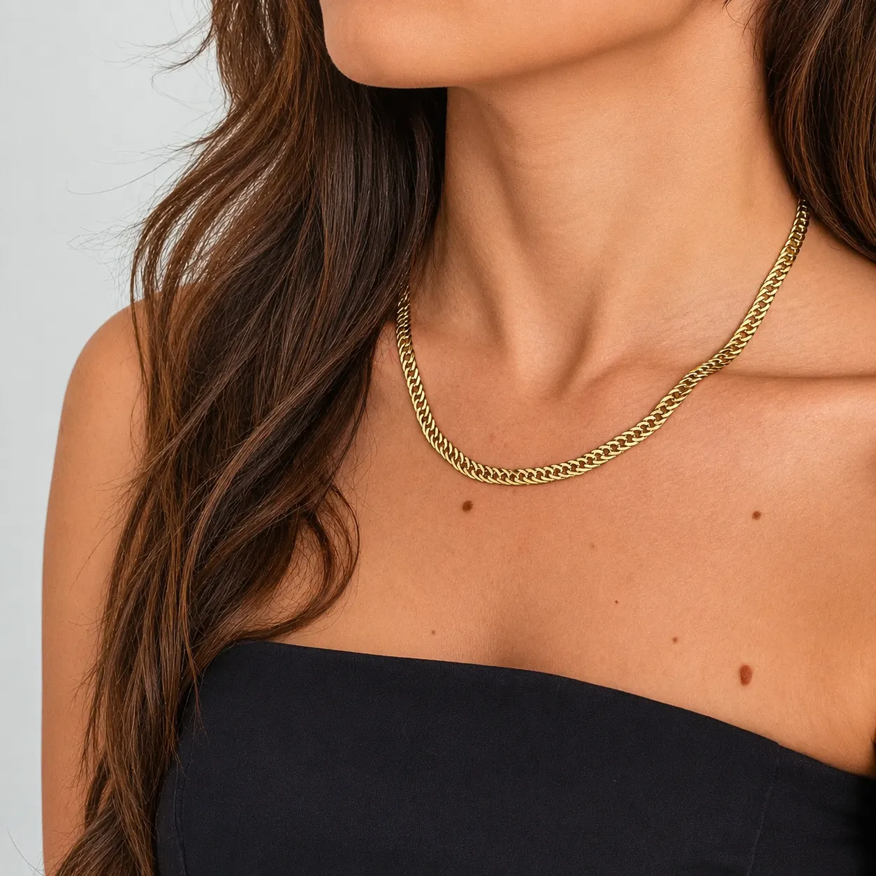 COLAR CORRENTE CHAPADA BANHADO A OURO 18K 45CM